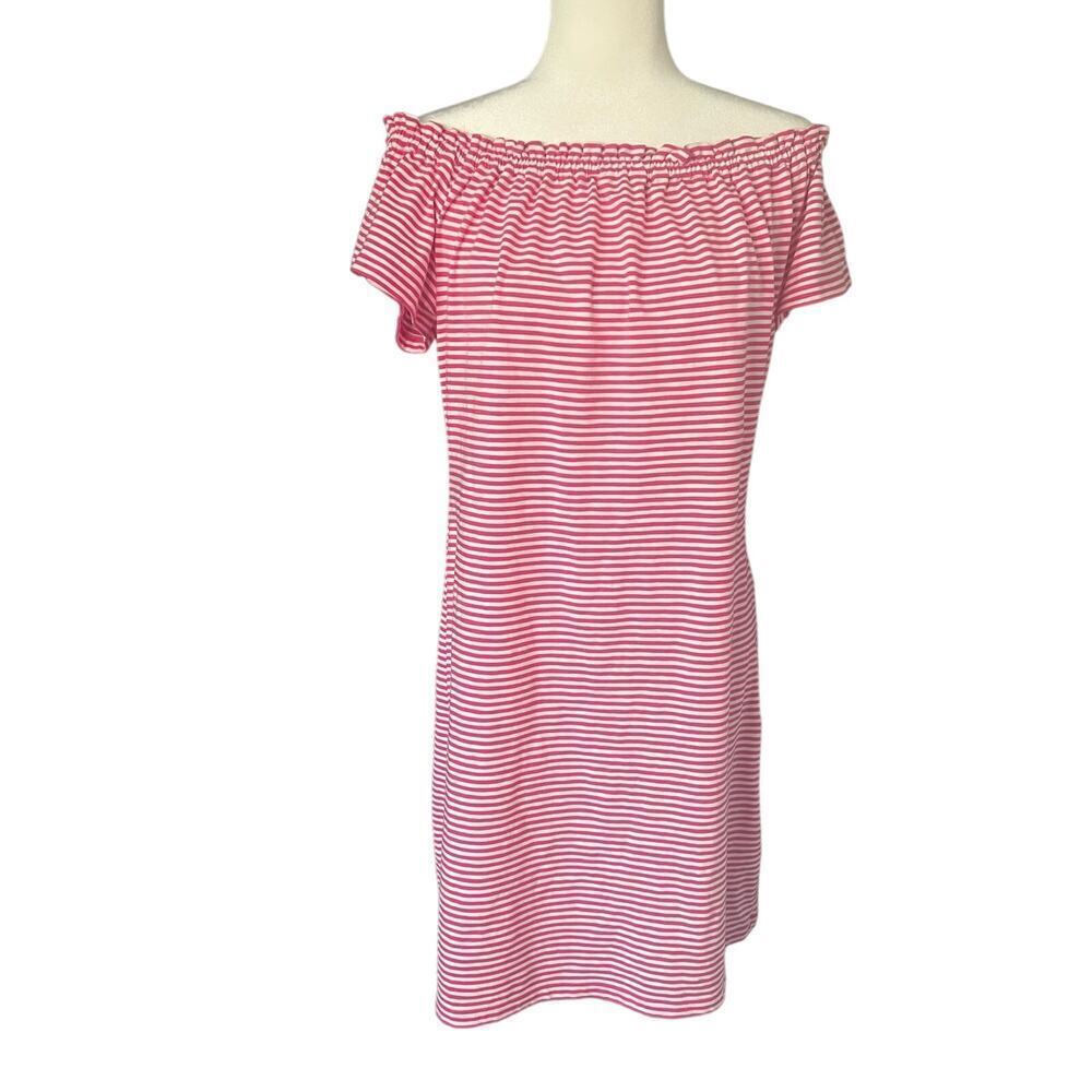 Vineyard Vines Woman’s Pink White Striped Off The Shoulder‎ Dress- Size S
